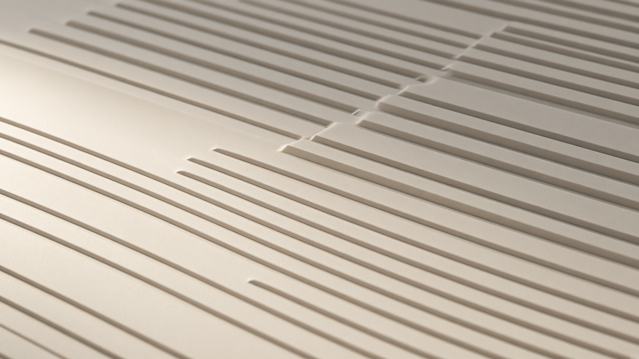 Precision grooves cut into a matte architectural sheet.